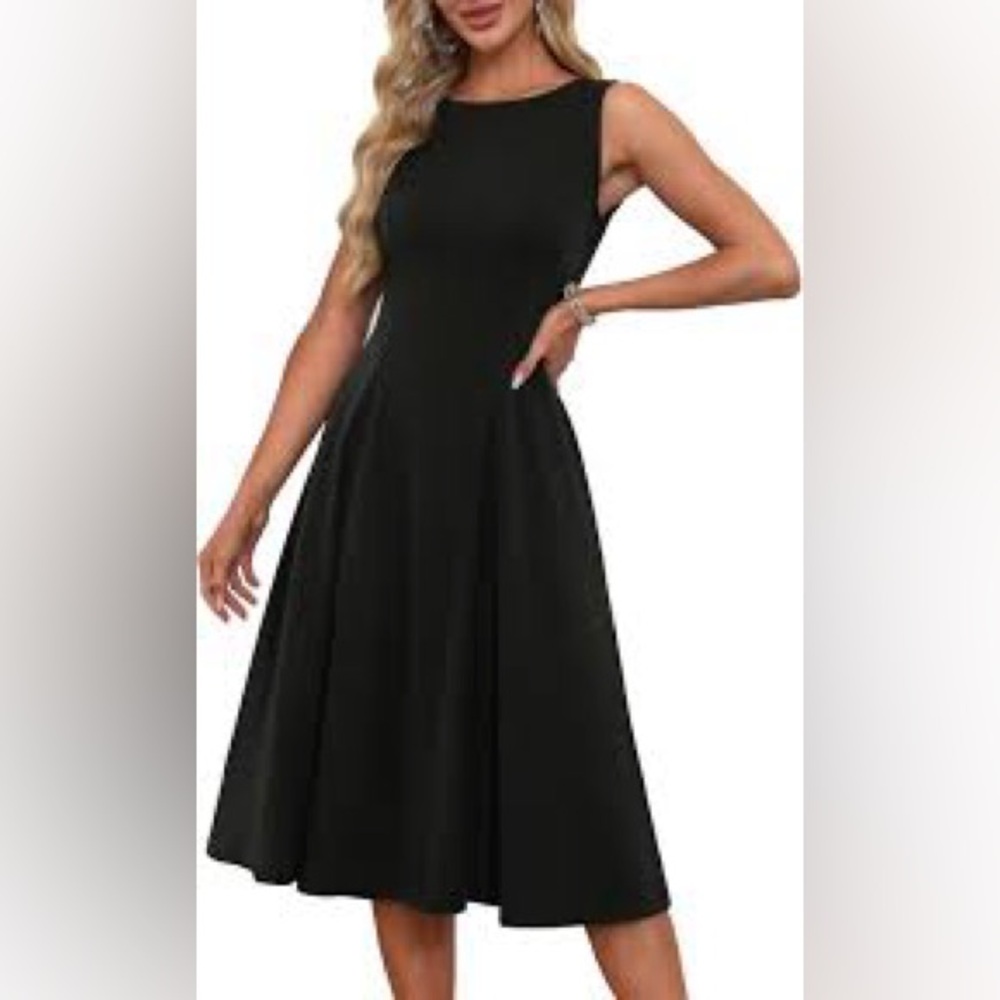 Grace Karin Elegant Black Sleeveless flared silhouette round neck Dress size L